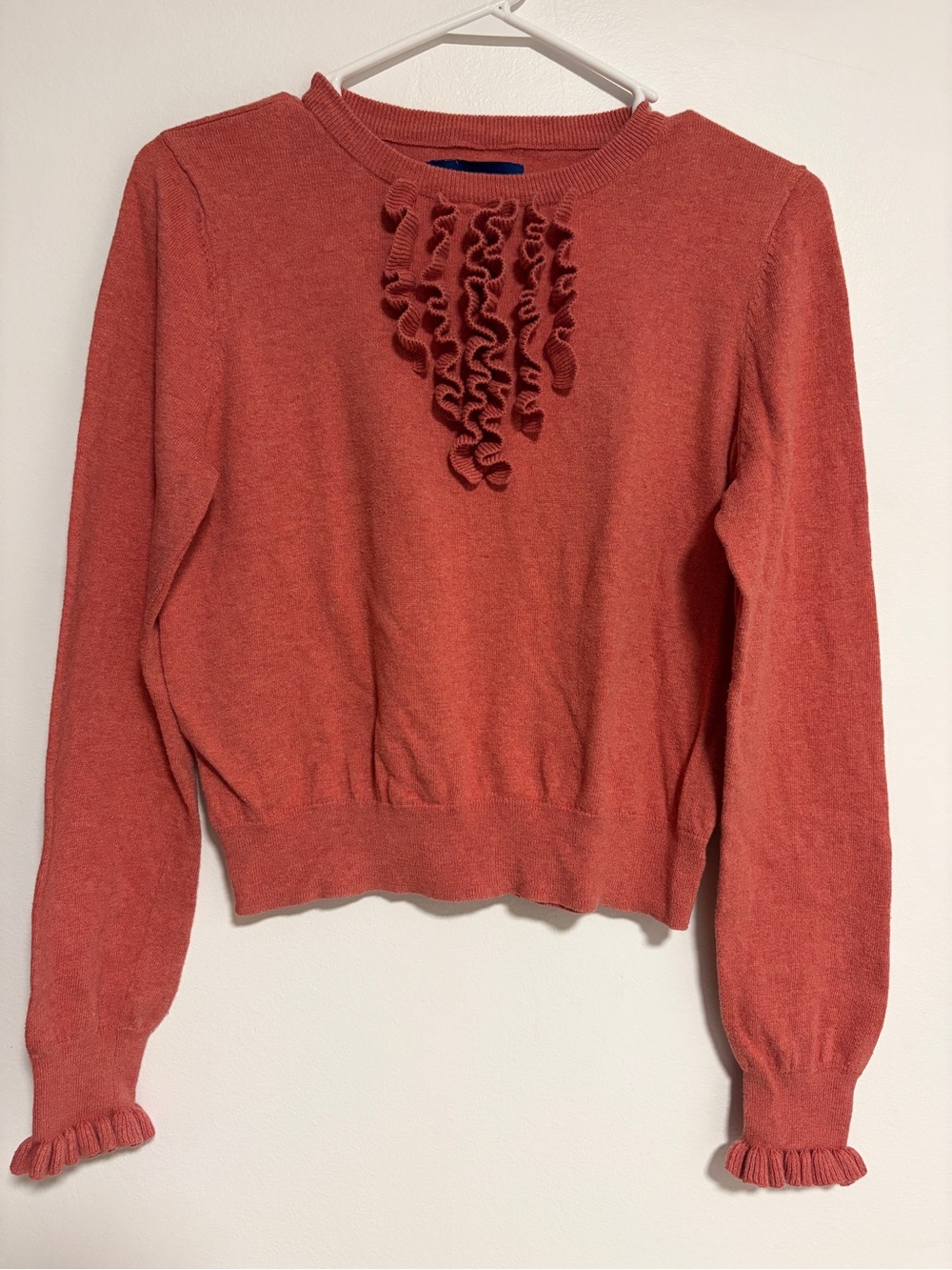 Y2K Coral Ruffle Sweater Aéropostale 100% Cotton Long Sleeve XL
